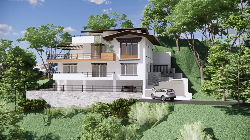 Exterior render of a duplex residence at Rinchending, Phuentsholing