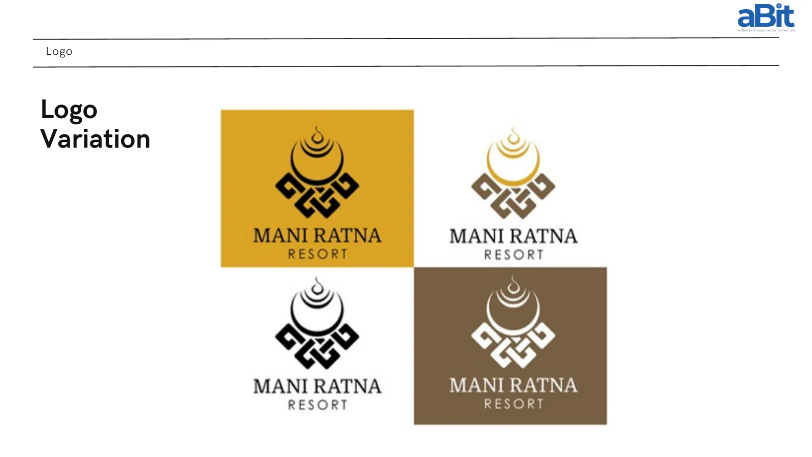 Logo variations on white, olive, gold and brown backgrounds